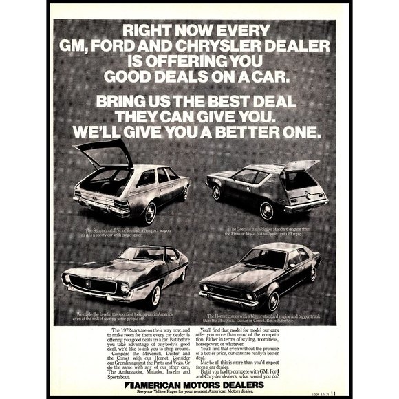1971 AMC Gremlin Sportabout Javelin Hornet Vintage Print Ad Man Cave Wall Art - Picture 1 of 1